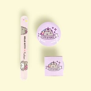 Pusheen Mirror Compact Nail File Cherry Lip Balm 3 Piece Set Hello Kitty Kawaii